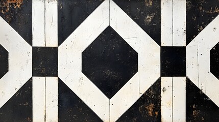 Poster - Sleek Black and White Octagon Pattern on a Canvas Background with Diagonal Stripe