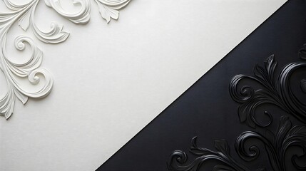 Poster - Sleek Black Diagonal Stripe Showcasing Detailed Scroll Pattern on White Backdrop
