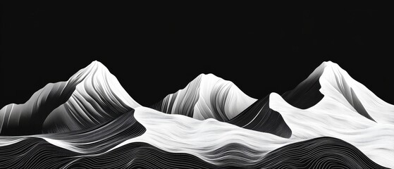 Poster - Luxury Black and White Mountain Line Art Wallpaper Design
