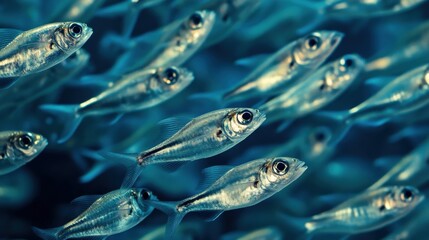 A school of fish moving in perfect synchronization, demonstrating collective behavior and predator avoidance