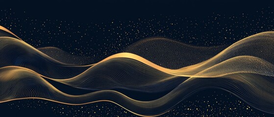 Aufkleber - Navy Blue and Gold Abstract Wave Line Luxury Background