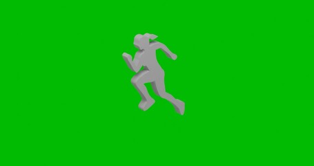 Poster - Animation of rotation of a white running woman symbol with shadow. Simple and complex rotation. Seamless looped 4k animation on green chroma key background
