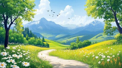 Canvas Print - Beautiful Summer Landscape with Flowering Path