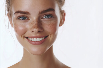 A beautiful woman close-up, facial skin care display