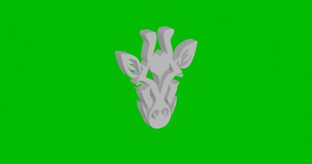 Poster - Animation of rotation of a white giraffe head symbol with shadow. Simple and complex rotation. Seamless looped 4k animation on green chroma key background