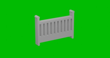 Poster - Animation of rotation of a white baby cot symbol with shadow. Simple and complex rotation. Seamless looped 4k animation on green chroma key background