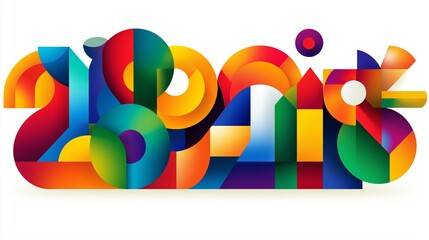 Poster - A colorful and abstract design with the number 2018 written in the middle. The design is made up of various shapes and colors, giving it a vibrant and dynamic appearance. Scene is energetic and lively