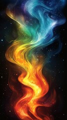 Wall Mural - Abstract swirling colors resembling smoke or gas clouds against a black background with white specks.