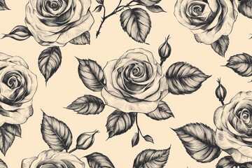 Aufkleber - Seamless black and white floral pattern.