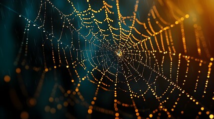 Enchanting Rainy Web Nature s Delicate Adornment in Macro Perfection