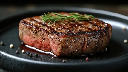 close up of beef steak on plate created with generative ai technology