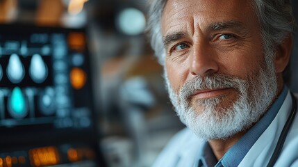 Canvas Print - close up of doctor is examining mature man by using an ultrasound equipment in clinic