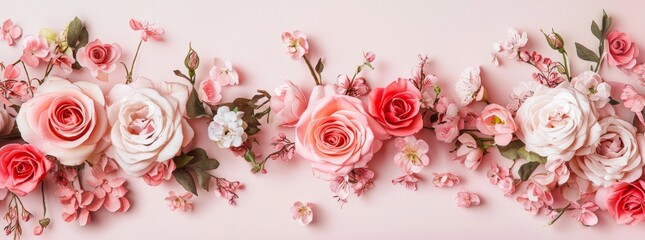 The top border of coral paper features a beautiful pink rose and alstroemeria.