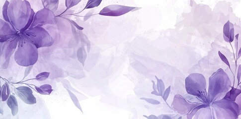 Aufkleber - Watercolor background with flowers and floral frame in purple