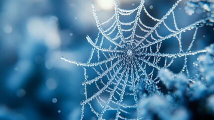 Icy Spiderweb Glistening with Frost in a Winter Wonderland