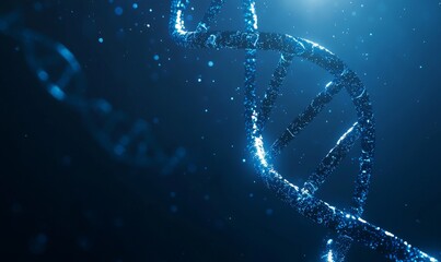 Aufkleber - An evolution of human DNA in the future, viewed under a microscope. Blue helix background in close-up. Ai generated.