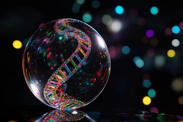 Poster - Composition of the DNA molecule. Double helix of DNA. Research in the field of medicine and genetic engineering. Stock markets linked to DNA molecules. Genetic engineering research in science