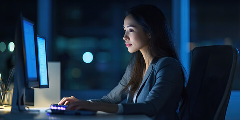 Asian businesswoman using a computer at her modern office desk