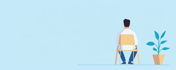 Patient sitting calmly, dynamic hospital environment, flat design illustration