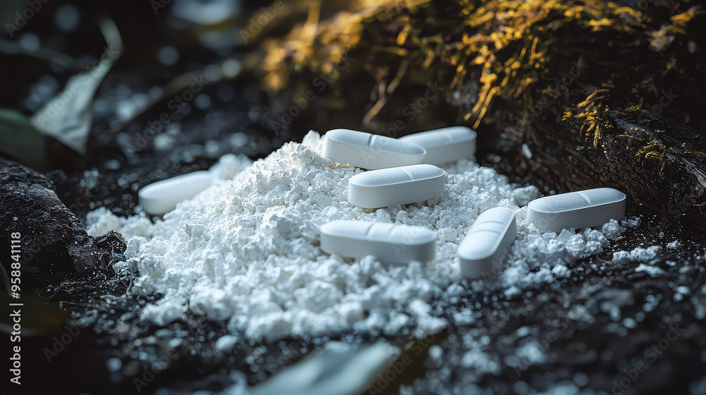 An image showcasing a pile of fine white powdered substance being ...