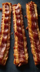 Wall Mural - Three Crispy Bacon Slices Displayed.