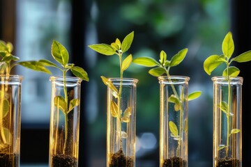 Poster - Fresh green plant in glass test tube. Neural network stock.