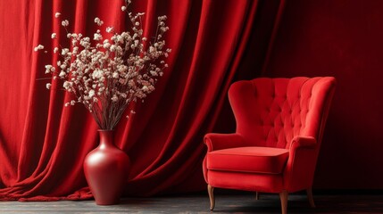 Sticker - Red Chair and Vase in Elegant Setting