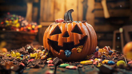 halloween candy in pumpkin