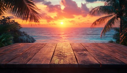 Sticker - Sunset Beach with Wooden Deck