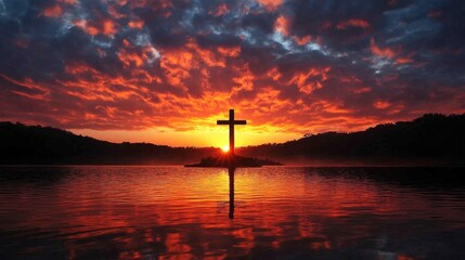 Poster - Sunset Cross Over Lake