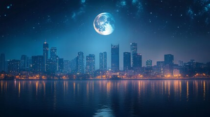 Poster - Cityscape Under Moonlight