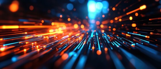 Poster - Dynamic abstract background with vibrant light streaks in blue and orange, perfect for technology and motion themes.