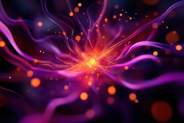 Poster - Dynamic abstract composition featuring vibrant bursts of energy in purple and orange tones, creating a captivating visual experience.