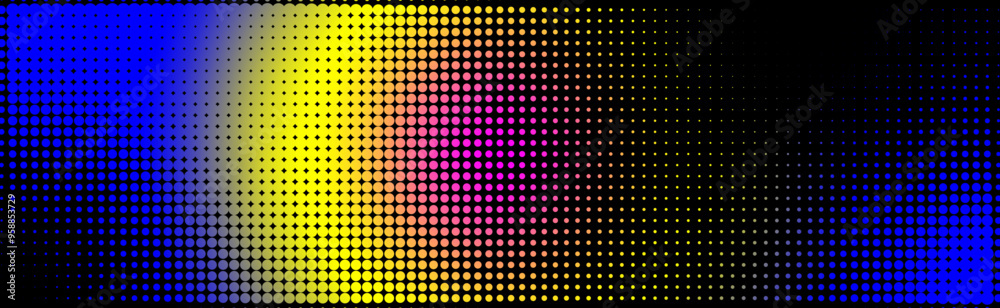 Horizontal halftone background with neon gradient. Grunge wallpaper ...