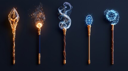 A stunning collection of magical wands, each with unique designs and enchanting effects, perfect for fantasy-themed creations.