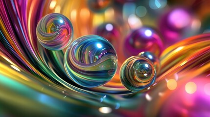 Poster - 3D abstract background with spiraling lines and orbs in vibrant colors, giving a dynamic and energetic feel, great for creative projects.