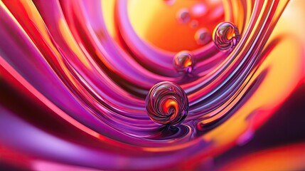 Poster - 3D abstract background with spiraling lines and orbs in vibrant colors, giving a dynamic and energetic feel, great for creative projects.