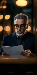 Sticker - Serious Businessman Reading Documents In Office