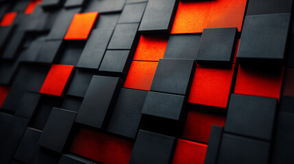 Aufkleber - Abstract design featuring black and red geometric blocks arranged in a dynamic pattern, creating a striking visual effect