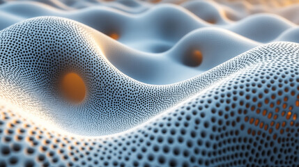 Poster - Abstract texture resembling soft waves flows across a surface with light reflections in a blue and orange color palette