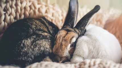 Poster - Two Adorable Bunnies Snuggling Together