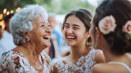 Canvas Print - Old and young women laughing together at a family gathering.