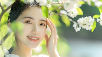 Sticker - Smiling Woman Posing in Front of a Green Tree