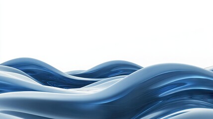 Poster - 3D illustration of smooth blue waves flowing across a clean white background. Ideal for brochure covers or website headers, offering a modern and sleek design.