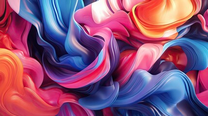 Wall Mural - 3D fluid shapes in bold, vivid colors intertwining in an abstract pattern, evoking a sense of movement and creativity.