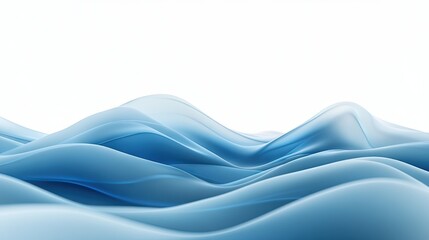 Poster - 3D illustration of smooth blue waves flowing across a clean white background. Ideal for brochure covers or website headers, offering a modern and sleek design.