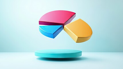 Poster - 3D pie chart segments floating in mid-air, bright background, business concept