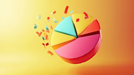 Poster - 3D pie chart segments floating in mid-air, bright background, business concept