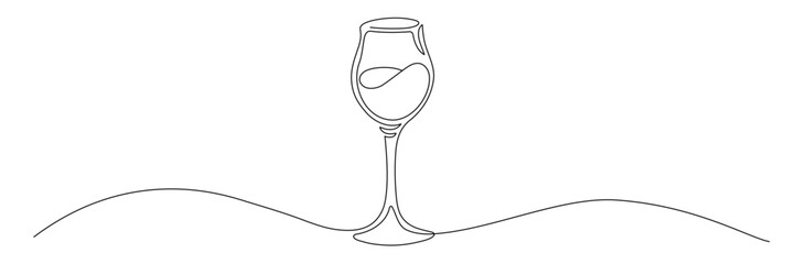 Sticker - Wine glass vector illustration in one continuous editable line drawing style. Editable stroke