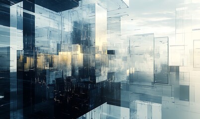 Wall Mural - Abstract Cityscape of Interlocking Glass Buildings